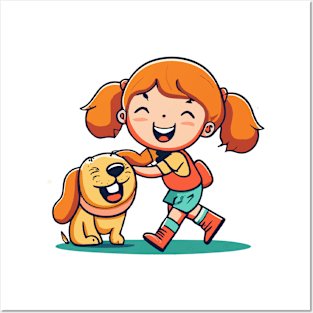 Cute girl dog owner Posters and Art